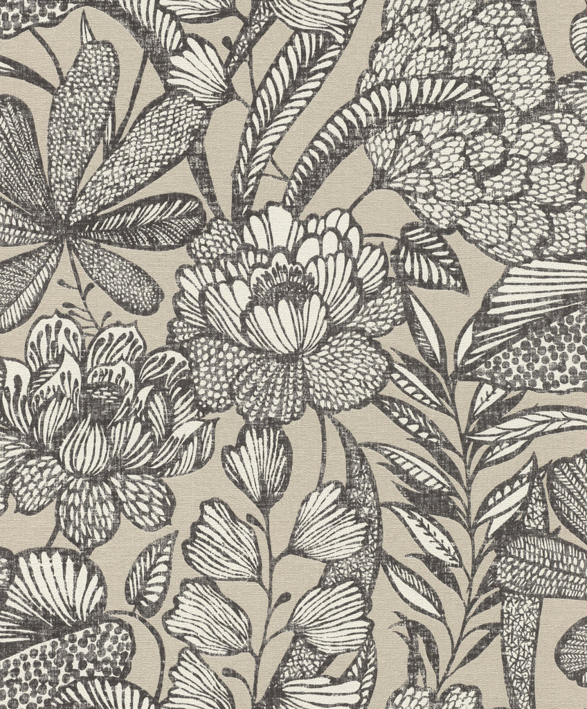 SKETCHED FLORAL TAUPE Wallpaper Pattern No 555332