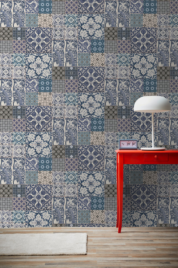 PEACOCK TILE GEOMETRIC Wallpaper Pattern No 36923-2